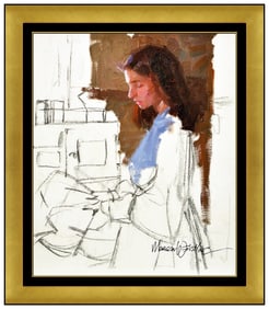 Morgan Weistling Signed Oil Female Portrait Painting on Board Art