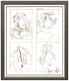 Frank Gallo Signed Ink Drawing Female Nude Portrait Framed Art