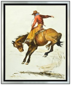 Pal Fried Signed Oil Rodeo Western Painting Canvas Framed Art