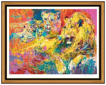 Leroy Neiman Signed Large Color Serigraph Royal Family Lion Art