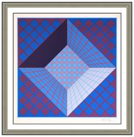 Victor Vasarely Signed Color Silkscreen Pictor Op Art Framed