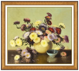 A.D. Greer Signed Oil Floral Still Life Painting Canvas Framed