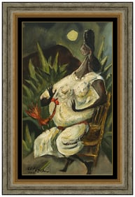 Adolf Dehn Signed Oil Abstract Portrait Painting on Board Framed