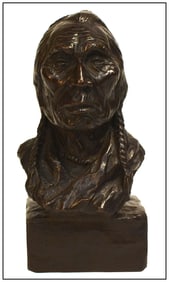 Charles Beil Signed Bronze Medicine Boss Ribs Native American Bust