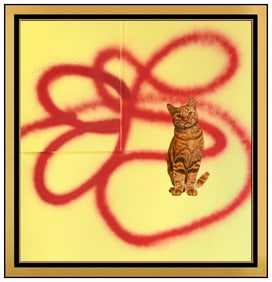 Kristin Calabrese Signed Oil Cat Portrait Painting on Board Framed