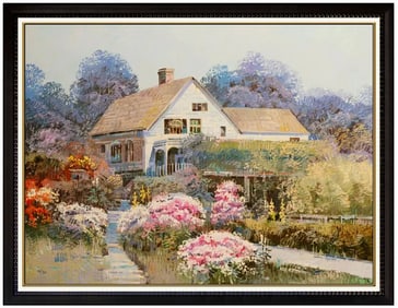 Ming Feng Signed Large Oil Landscape Painting Canvas Framed Art