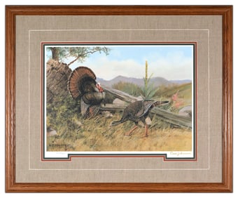 Owen Gromme Signed A Long Courtship Wild Turkeys Lithograph Framed Art