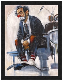 Robert Owen Signed Oil Clown Portrait Painting Canvas Framed