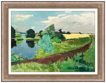 Nicolai Cikovsky Signed Landscape Oil Painting on Canvas Board Framed Art