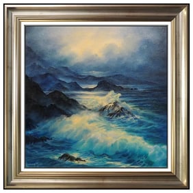 Rosemary Miner Signed Oil Seascape Painting on Canvas Framed Art