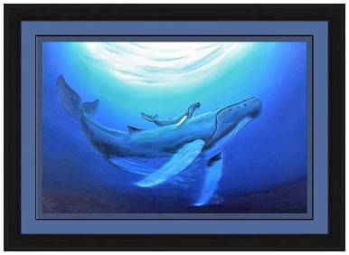 Robert Wyland Signed Large Oil Whale Painting on Canvas Framed Art