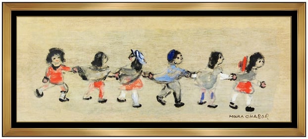 Moura Chabor Rare Signed Oil Children Portrait Painting Framed Art