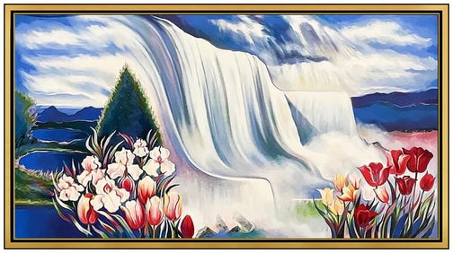 Lowell Blair Nesbitt Signed Large Oil Landscape Painting on Canvas Art