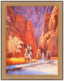 Robert Winter Signed Oil Native American Landscape Painting on Canvas