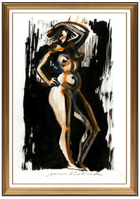 Aaron Bohrod Signed Gouache Nude Figurative Painting Framed Art