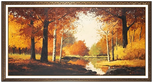 Ray Swanson Signed Large Oil Fall Landscape Painting on Canvas Art