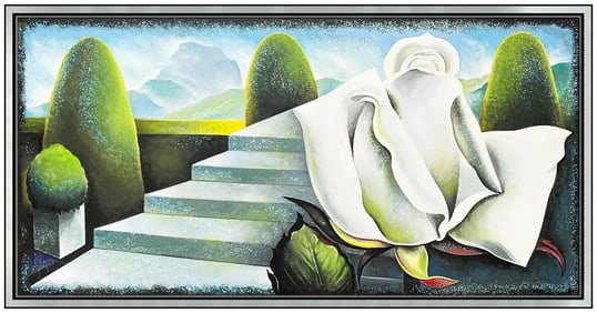 Lowell Blair Nesbitt Signed Oil Floral Landscape Painting on Canvas Art