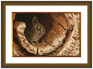 Gene Dodge Signed Oil Nature Animal Painting on Board Framed Art