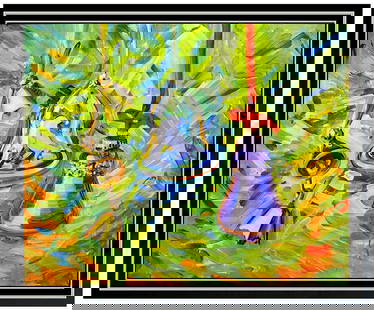 Tom Christopher Signed Large Acrylic Modern Painting on Canvas Framed: This lot includes:Gallery COA & free domestic shipping (*insurance and international shipping for an additional charge)Artist: Tom ChristopherTitle: Season's BellsMedium: Acrylic Painting on CanvasSiz