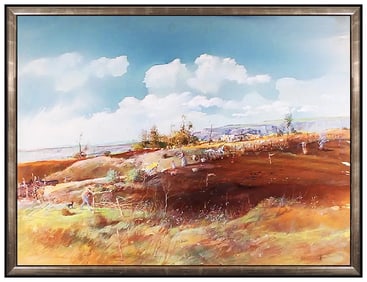 Tom Perkinson Signed Large Watercolor Western Painting on Board Art