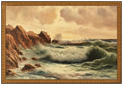 Guido Odierna Signed Large Oil Ocean Shore Waves Painting on Canvas