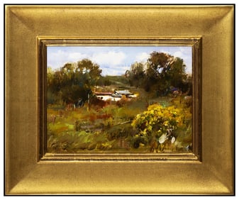 Cyrus Afsary Signed Oil Western Landscape Painting on Board Framed Art
