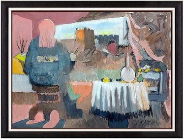 Robert Casper Signed Large Acrylic Modern Portrait Painting on Canvas