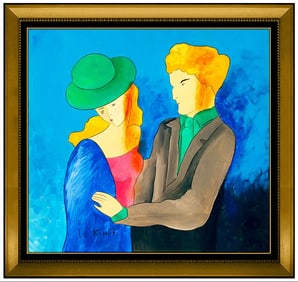 Linda Le Kinff Signed Oil Portrait Painting on Canvas Framed Art