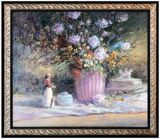 Tom Perkinson Signed Oil Floral Still Life Painting on Canvas Framed