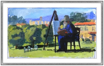 John Opie Signed Acrylic Figurative Landscape Painting Framed Art