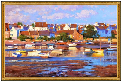 Howard Behrens Signed Large Oil French Landscape Painting on Canvas