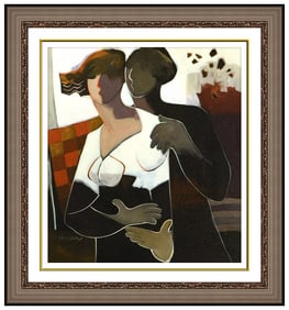 Hessam Abrishami Signed Oil Abstract Portrait Painting on Canvas Framed