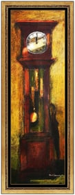 Frederick Conway Signed Large Oil Clock Interior Painting on Board Framed