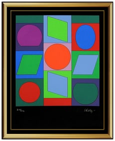 Victor Vasarely Signed Microcosmos Cubes Color Silkscreen Op Art