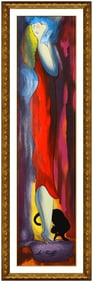 Linda Le Kinff Signed Embossed Mixed Media Female Portrait on Canvas