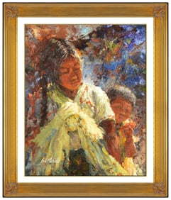 Eric Michaels Signed Oil Children Portrait Painting on Board Framed
