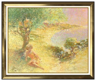 Louis Fabien Signed Oil Female Portrait Landscape Painting on Canvas Art