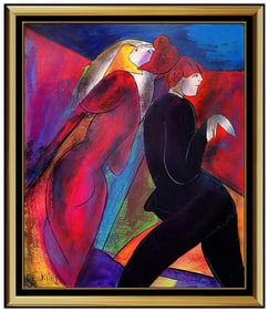 Linda Le Kinff Signed Oil Female Portrait Painting on Board Framed Modern Art