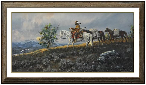 Floyd Drown Signed Oil Cowboy Horse Western Painting on Canvas Art