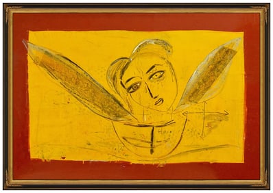Jamali Signed Large Pigmentation on Cork Abstract Portrait Modern Art