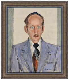 Ben Benn Signed Oil Portrait Painting on Canvas Board Framed Art