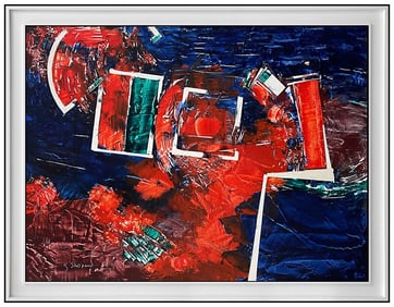 Kenneth Shopen Signed Large Acrylic Abstract Painting on Board Art