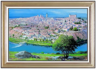 Peter Ellenshaw Signed Large Oil Cityscape Disney Painting on Canvas Art