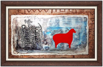 Max Papart Signed Oil Collage Cubism Animal Abstract Painting Art