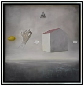 Kit Reuther Signed Large Oil Surreal Painting on Canvas Framed Art