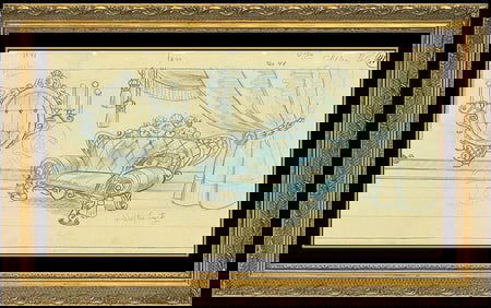 Walter Lantz Signed Woody Woodpecker Animation Drawing Framed Art