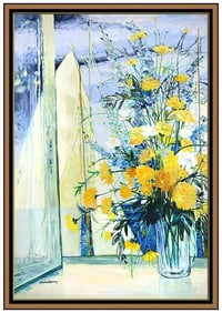 Michel Henry Signed Large Oil Floral Still Life Painting on Canvas Art
