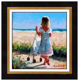 Michael Vincent Signed Oil Child Portrait Beach Landscape Painting on Canvas