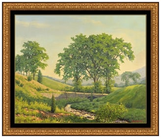 Paul Strisik Signed Large Oil Landscape Painting on Canvas Framed Art