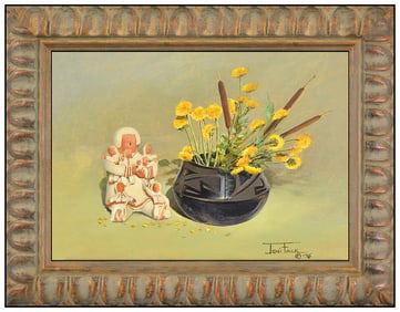 Joni Falk Signed Oil Floral Still Life Painting on Board Framed Art